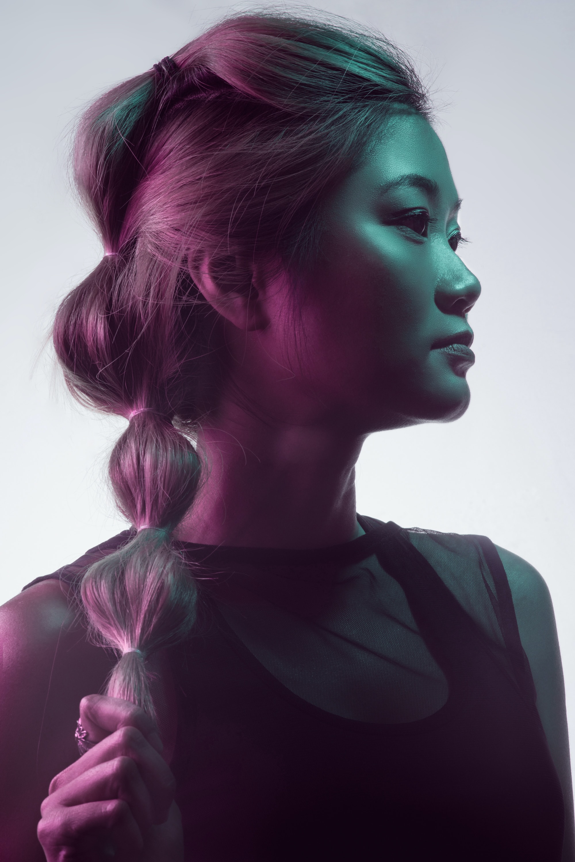 Woman with Ashy Blonde Hair in Bubble Ponytail